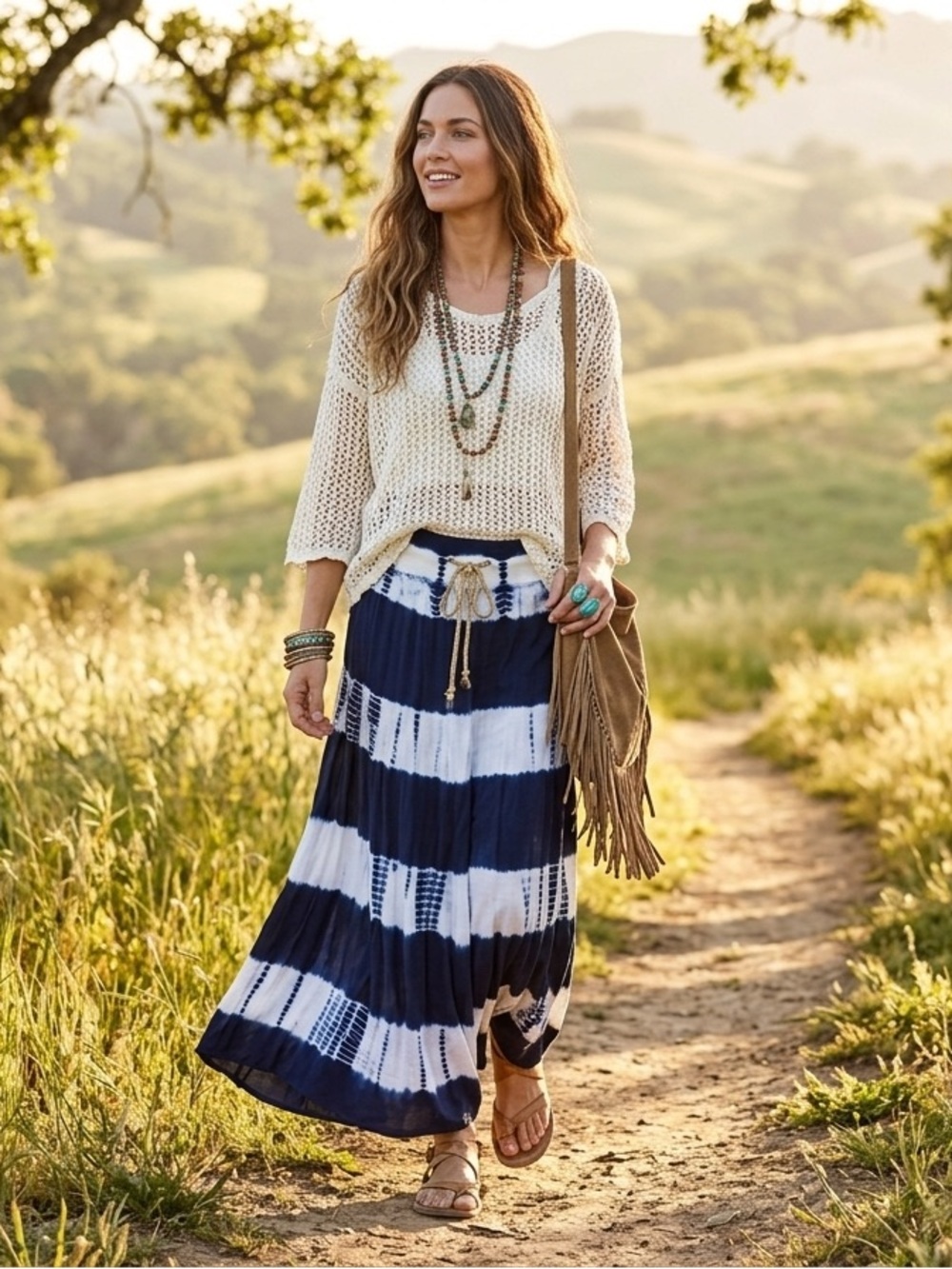 🤑SALE.    VENUS Navy and White Tie-Dye Maxi Skirt